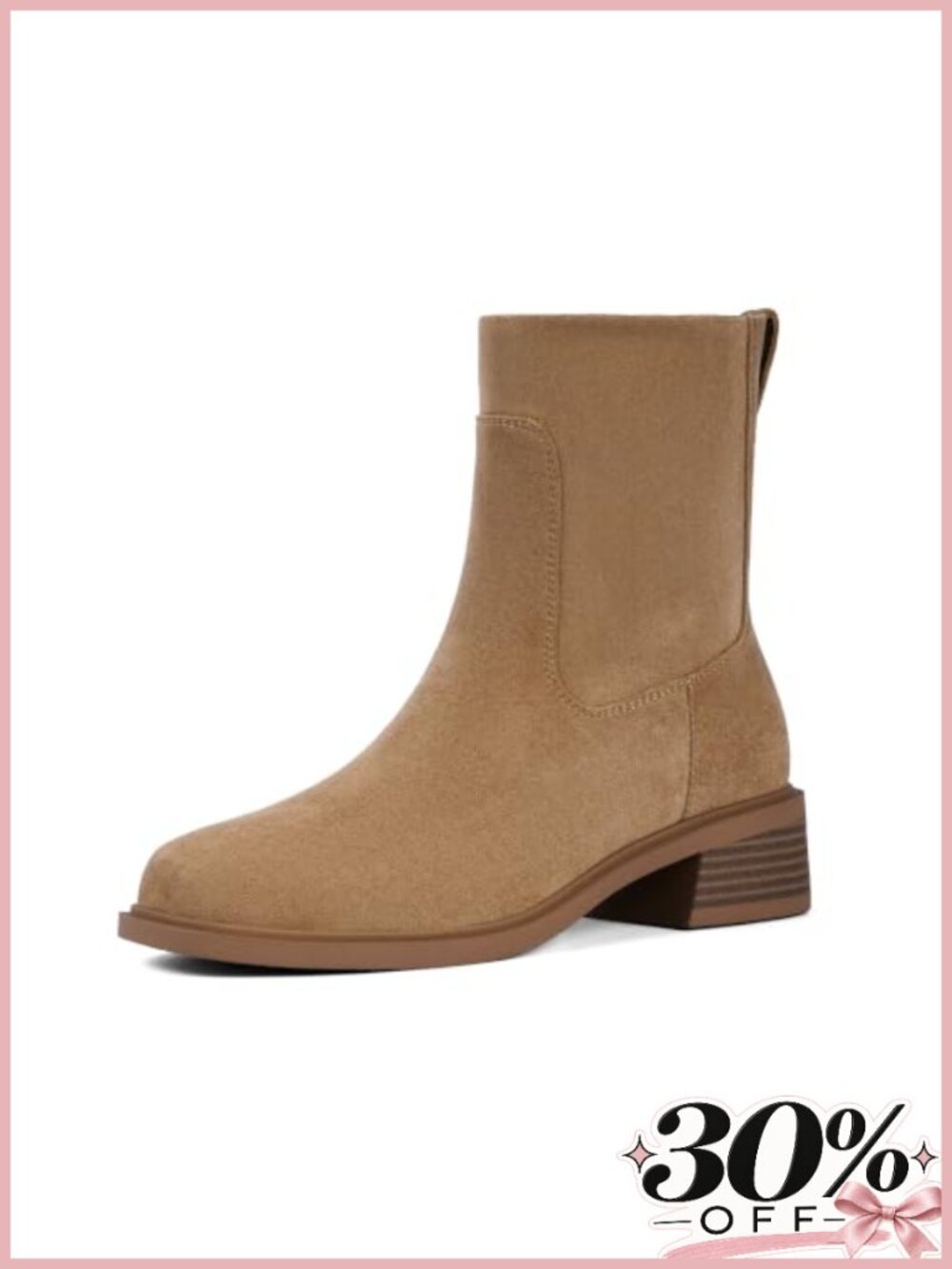 Square Toe Low Heel Ankle Boots Faux Suede Stretch Fit Booties